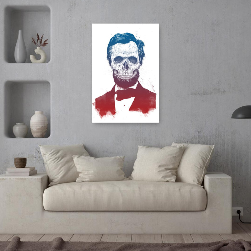 Patriotic Lincoln Skull Contemporary Wall Art Print 1 Piece Wrapped Canvas Wall Art, 91.44cm H x 60.96cm W
