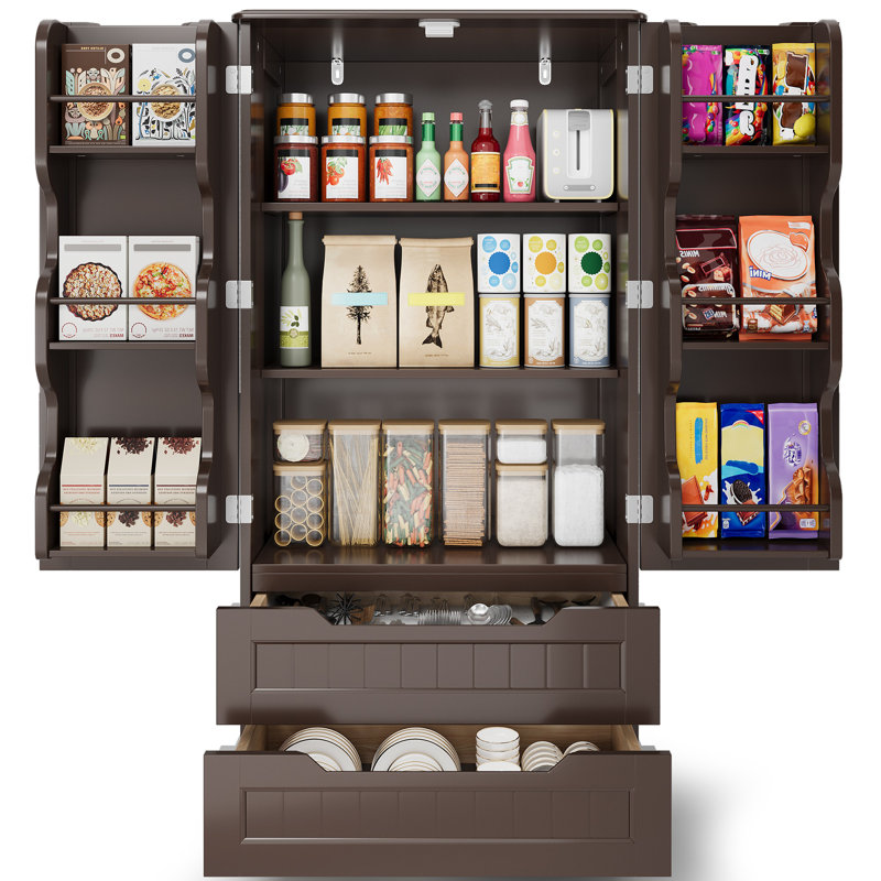 Bayview Elinna 47.2” H Stand Kitchen Pantry with 2 Drawers, 3 Shelves, Brown