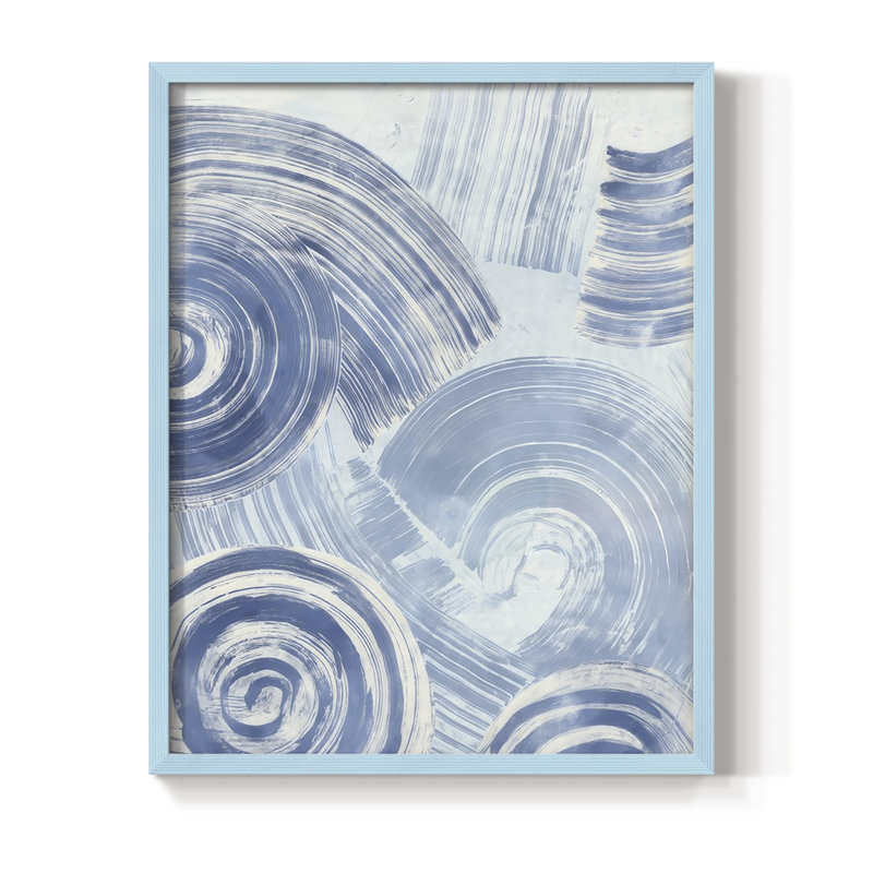 «Blue Nautilus Patterns I», reproduction encadrée - bois massif, H 15 po x l 12 po, Bleu