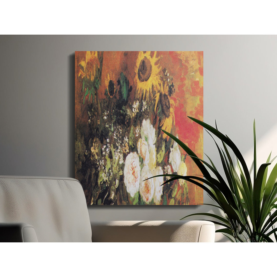 Impressionist Sunflower Rose Bouquet Canvas Art