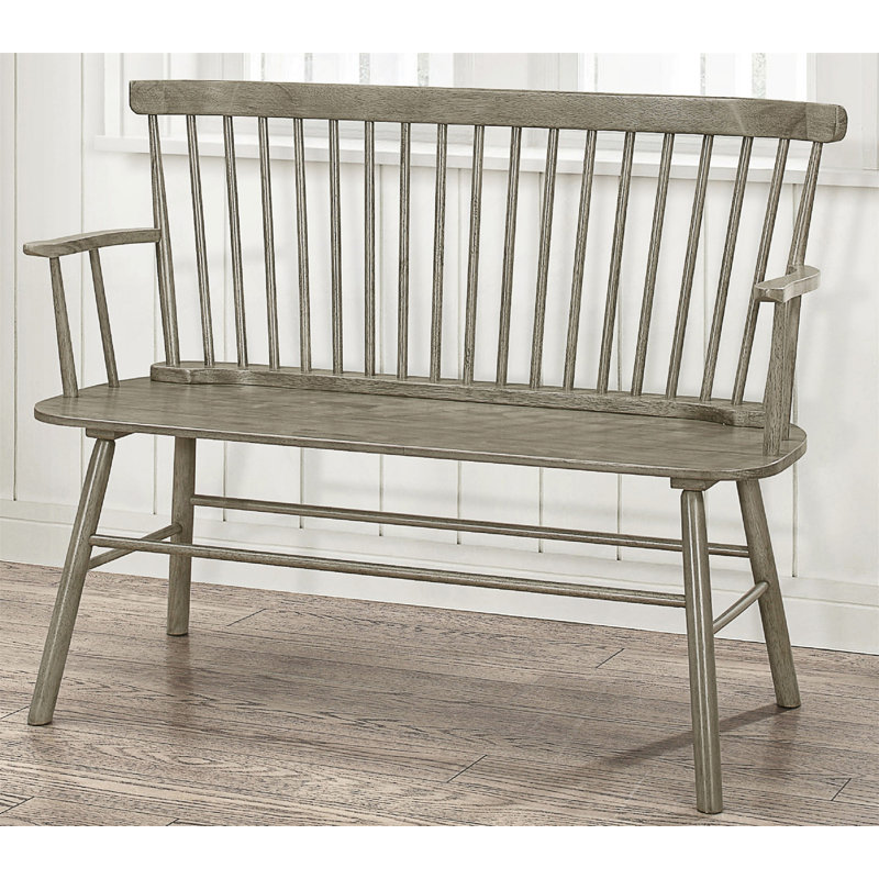 Farmhouse Relaxed Vintage Wood Spindle Back Bench, Gray