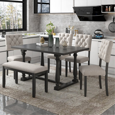 Ensemble 6 pièces de table et chaises de salle à manger avec pieds de forme spéciale et dossiers et coussins recouverts de mousse pour la salle à manger (Gary)
