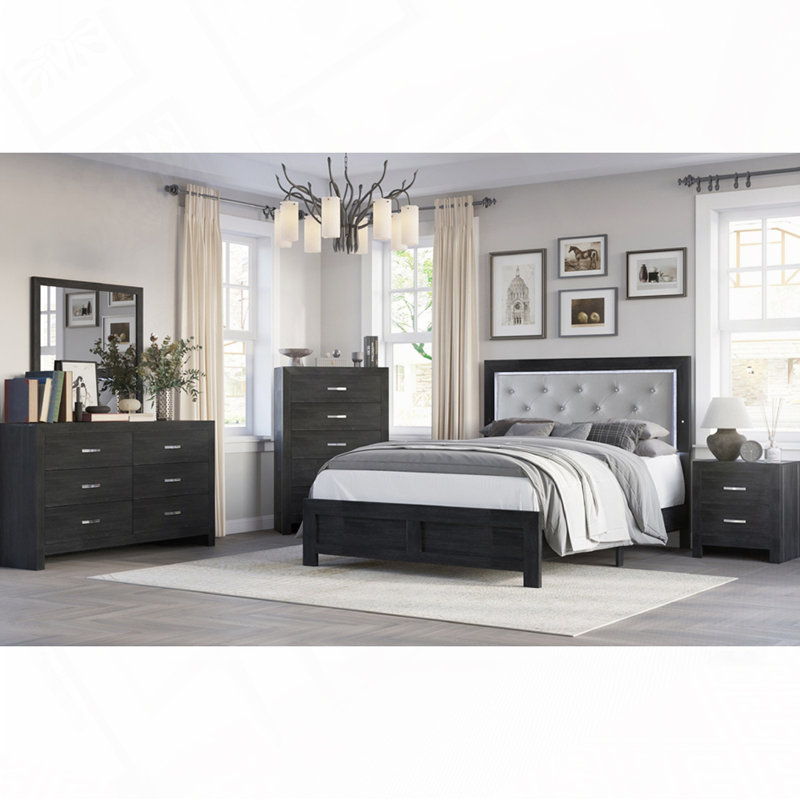 Modern King Panel Bed, Black, King