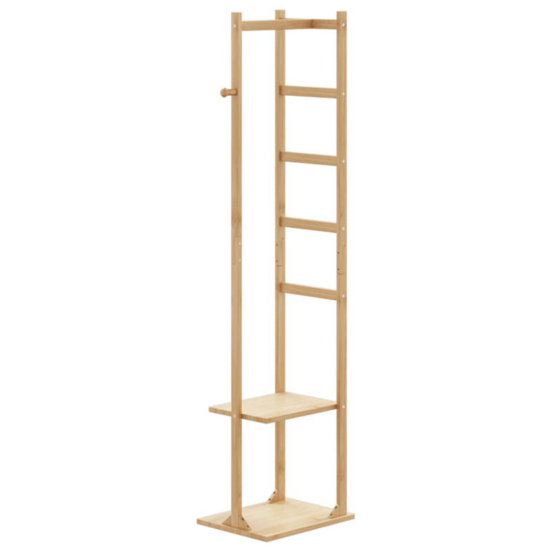 Natural Bamboo Coat Stand with Shelves and Hook, 61.4" Tall