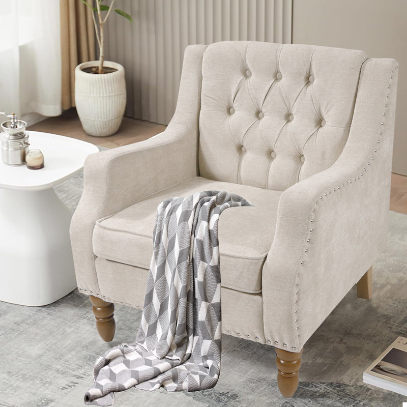Fauteuil Brodan, Mélange de polyester beige / lin