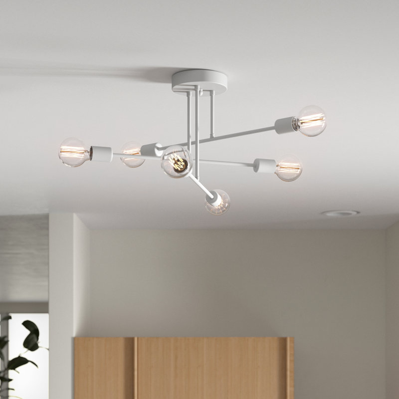 Lustre linéaire Spoutnik moderne à 6 lumières Aasmin, Blanc