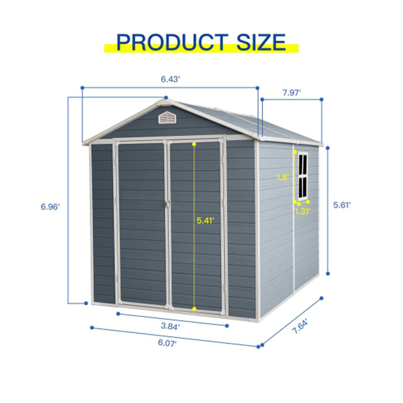 6 Ft X 8 Ft Resin Outdoor Storage, Plastic Garden Sheds With Floor And Lockable Door For Backyard, Lawn, Grey