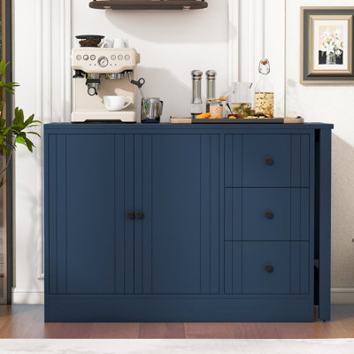 Buffet de 89,7 po en bois avec support de plancher stable, table coulissante et 3 tiroirs, idéal pour le vestibule de cuisine, style américain, salle à manger, tiroirs de rangement dans le salon