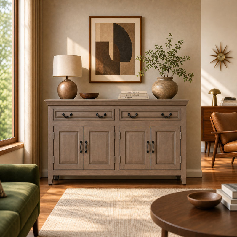  Buffet en bois massif de 69 po Jamya - Finition taupe, Taupe