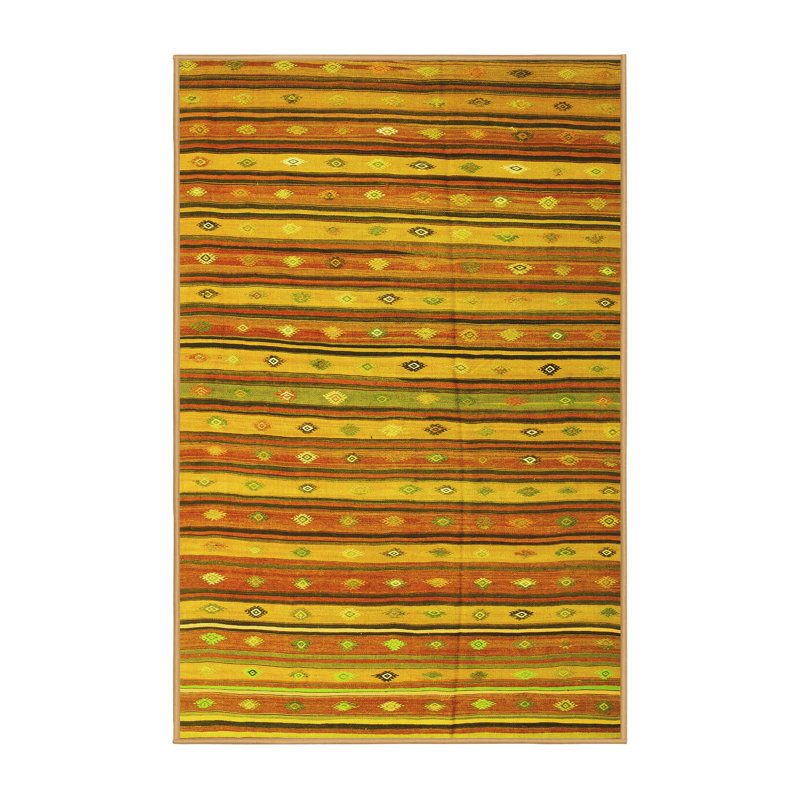 Tapis contemporain 847 jaune lavable à la machine, Rectangle 2 pi x 3 pi