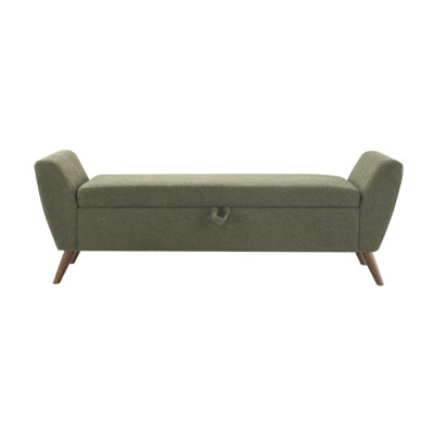 60'' Modern Storage Bench With Mid-Centruy Wood Legs,Bench With Storage For Living Room & Bedroom,Comfort Padded