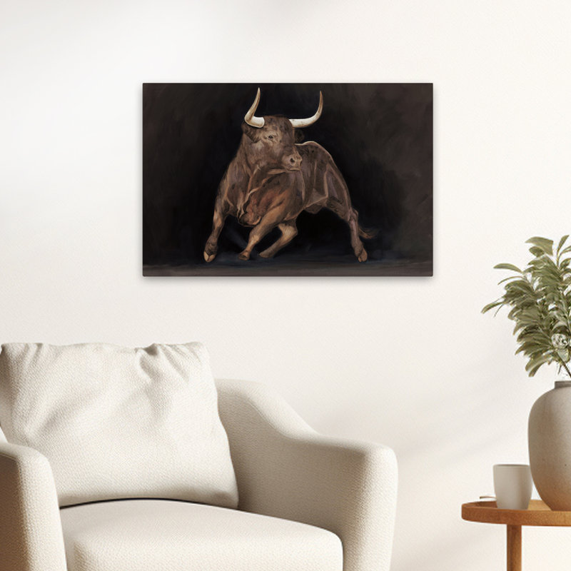 Taureau contemporain sur fond noir, H 24 po x l 16 po