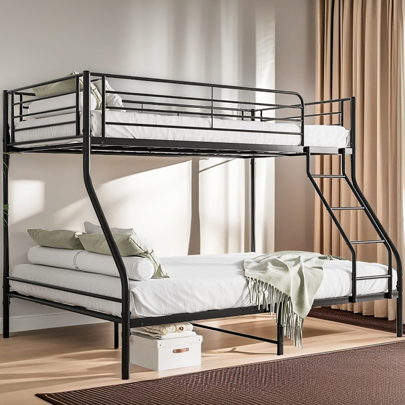 Heavy Duty Twin-Over-Full Metal Bunk Bed, Easy Assembly With Enhanced Upper-Level Guardrail, Black