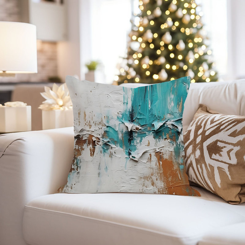 Abstract Teal Symphony Paint Brush Strokes Modern Transitional, 20"H x 20"W