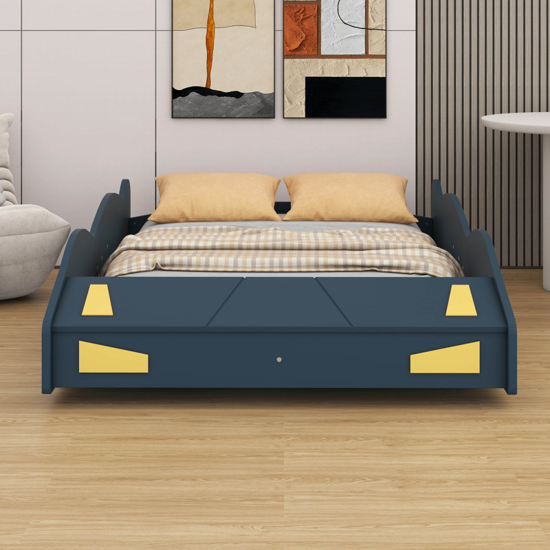 Jaunte Solid Wood+MDF Car Bed, Dark Blue, Full/ Double