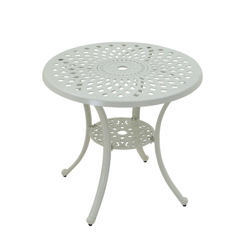Table de salle à manger ronde en fonte d'aluminium 31 po avec trou pour parasol 1,9 po, 25.39" H x 25.59" W x 25.59" D, White