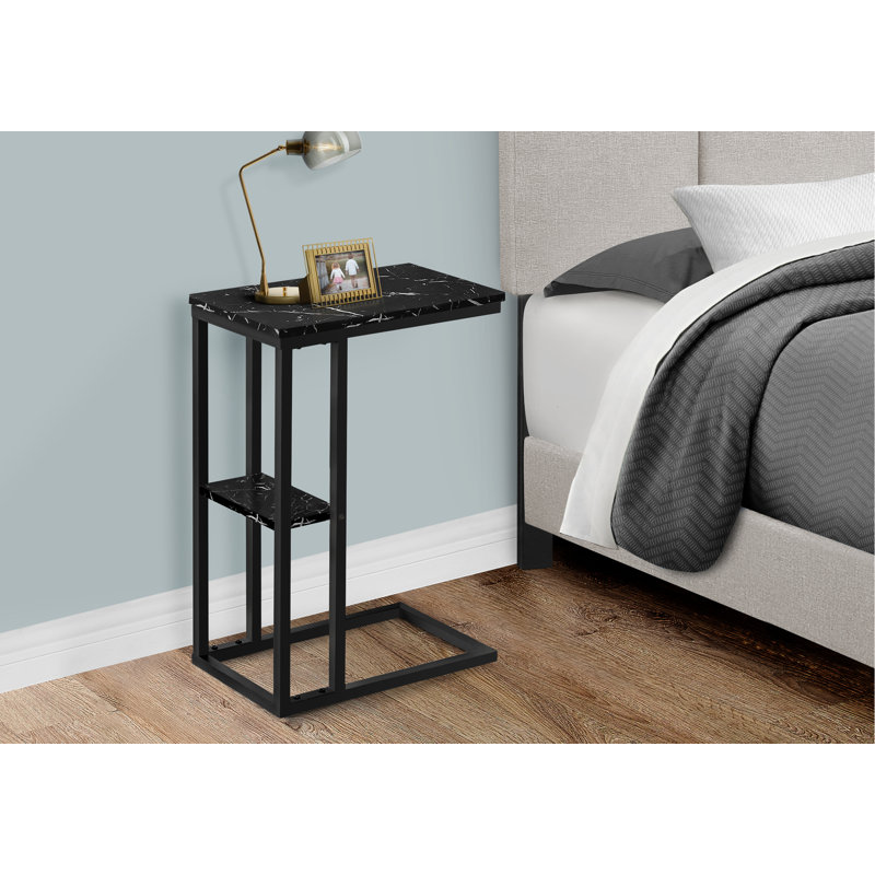 End Table, Side Table, Living Room Small Table, Metal Frame Nightstand With Shelf, Indoor End Table For Living Space, Black