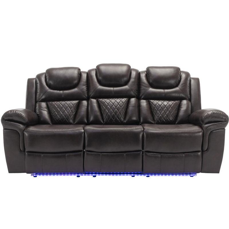 Fauteuil inclinable manuel de cinéma maison avec console centrale et bande lumineuse à DEL pour le salon, Brun