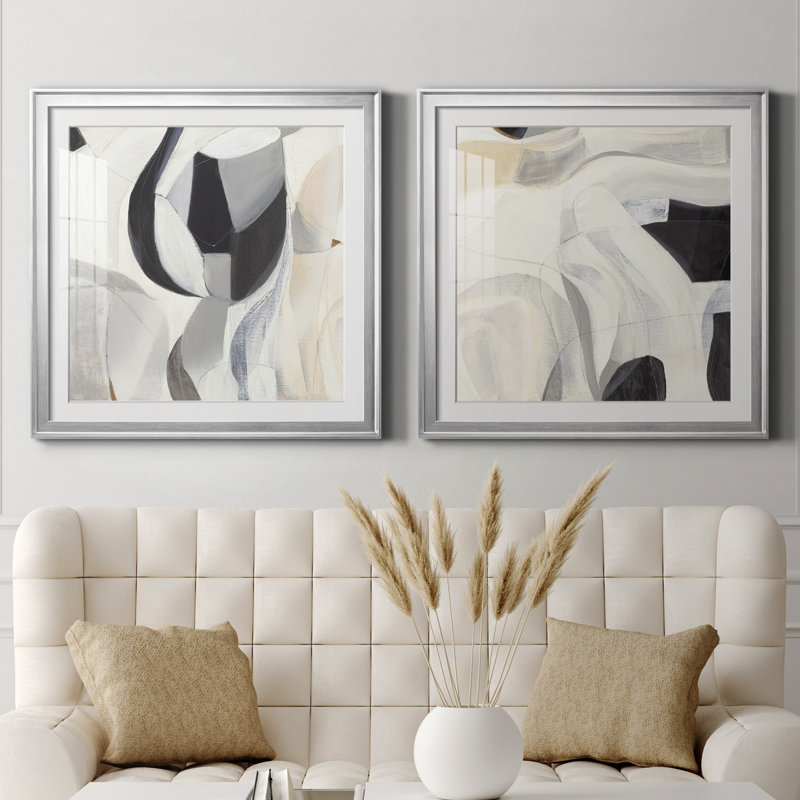 The Search - 2 Piece Single Picture Frame Painting on Canvas, White, Silver Framed, 28" H x 28" W x 1" D