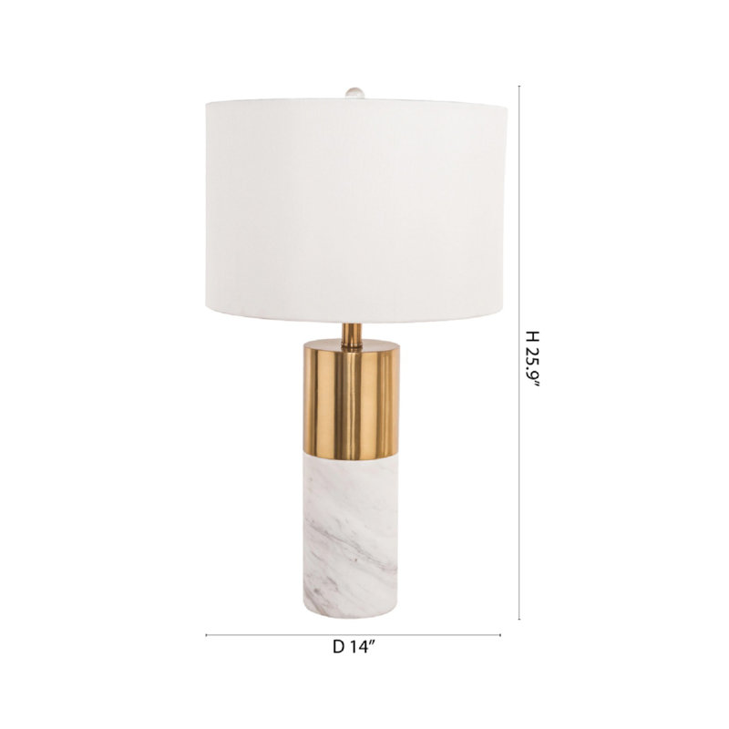 Shaffer 1-Light Gold Table Lamp With A Marble Base And A Drum Shade