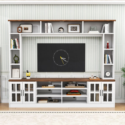 95.5" W Wall Unit Entertainment Center with Adjustable Shelves, Cabinets and Doors