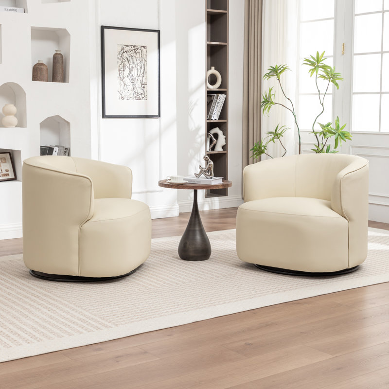 Fauteuil demi-tonneau pivotant de 32 po Tybias, Crème, crème