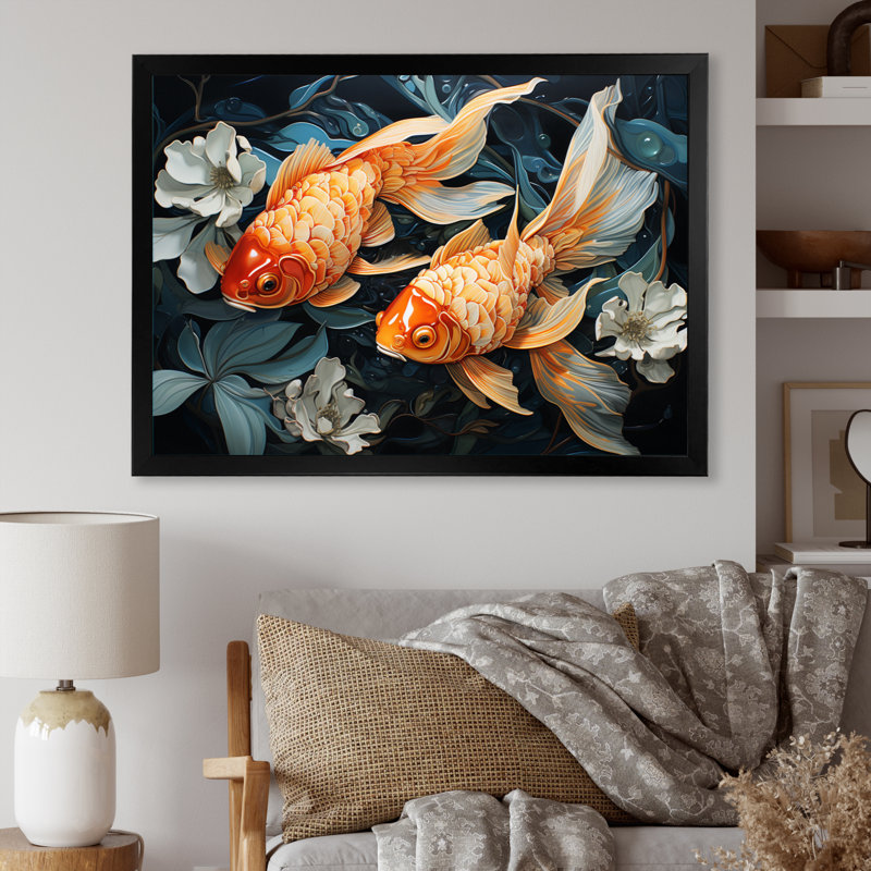 " Fishing Harmonious Hues I ", Black Single Picture Framed, 16" H x 32" W x 1" D