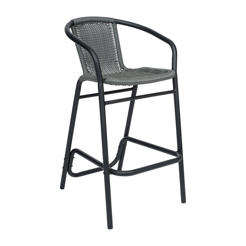 Gray Rattan and Aluminum Indoor-Outdoor Barstools Set of 4
