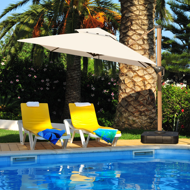 Parasol rectangulaire en porte-à-faux Khamari, Crème, 11 pi x 11 pi