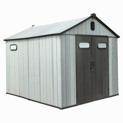 Outdoor Resin Storage Shed, Waterproof Plastic Garden Shed With Lockable Door, Windows & Vents, Outside Tool Storage Shed For Patio Furniture, Lawn Mower, Bike