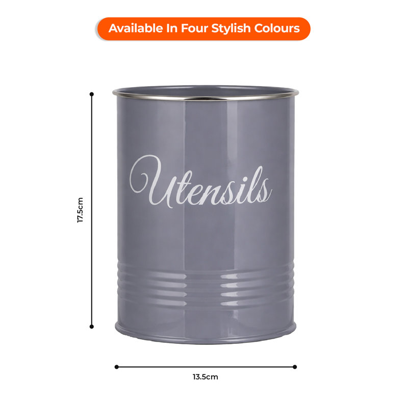 Metal Round Utensil Crock, Grey
