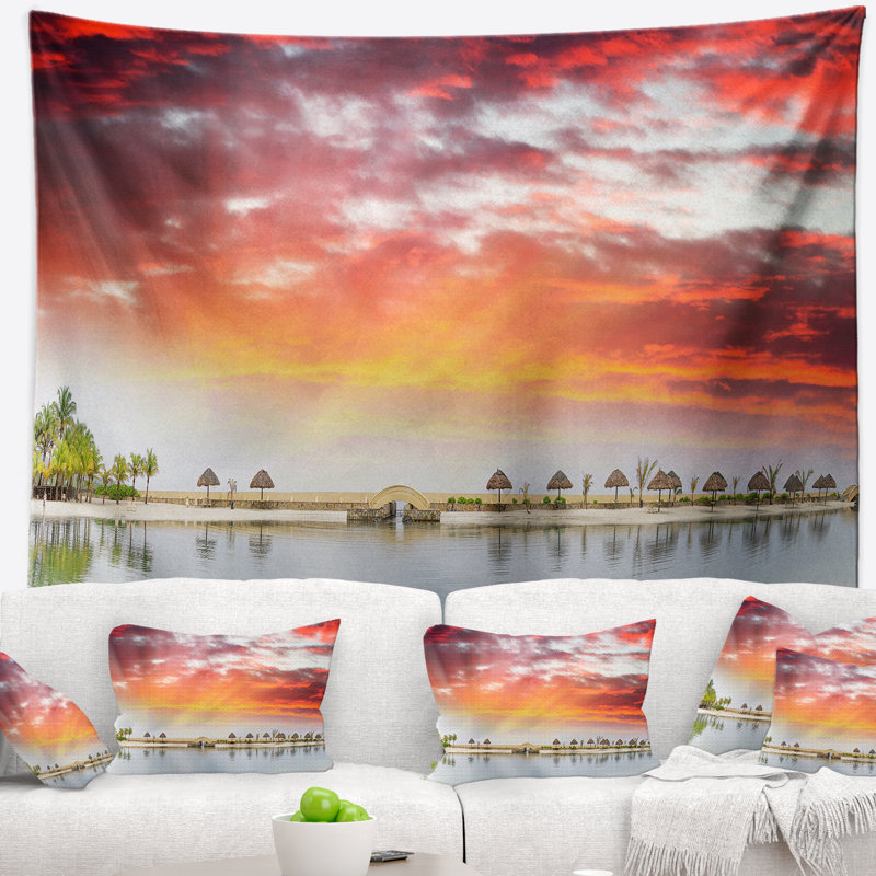 Tapisserie panorama roatan beach coucher mer, H 68 po x l 80 po