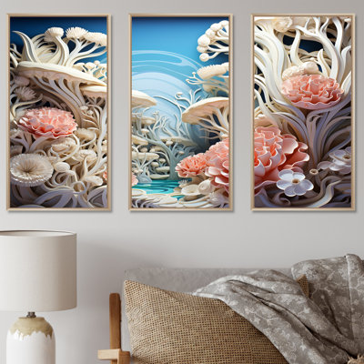 Coral Sea Anemon Collage - Coastal Coral Under Water Wall Art Set