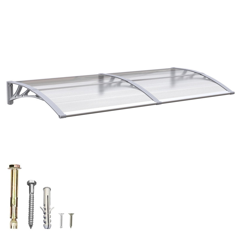 Window Awning Door Canopy Polycarbonate Hollow Sheet with Black ABS Bracket Overhang Exterior Awning for Door Entrance,Patio