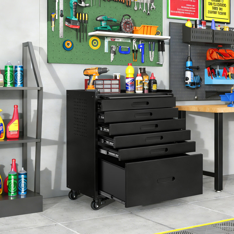 6-Drawer Rolling Tool Chest, All-Steel Mobile Garage Cabinet Organizer with Large Bottom Drawer, 34.3"H