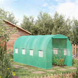Serre de tunnel encastrée de 15 pi x 7 pi x 6,5 pi Outsunny avec couvercle en polyéthylène PE, cadre en acier, porte à glissière enroulable et fenêtres pour fleurs, légumes, plantes tropicales