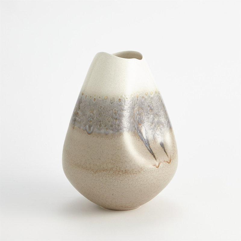 Cream Rises Dented Table Vase, 3.5" H x 10.25" W x 10.25" D