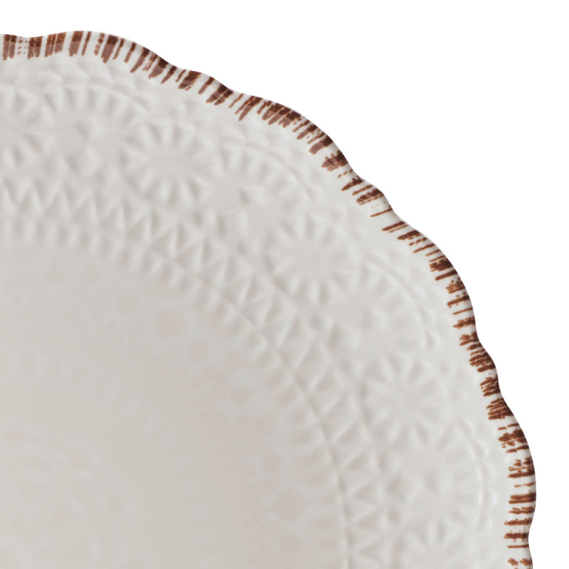 White Embossed Melamine Dinnerware Set, Service for 4