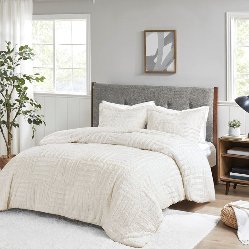 Couette en fausse fourrure et duvet, format King/King, motif à carreaux, sans produits chimiques nocifs, blanchiment interdit.