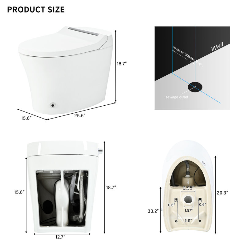 Modern Smart Toilet With Power Outage Backup & Water Conservation Flush One Piece Heated Seat Knob Control System