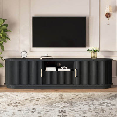 66.9‘’TV Stand With Sliding Wood Slatted Doors For Tvs Up To 75"
