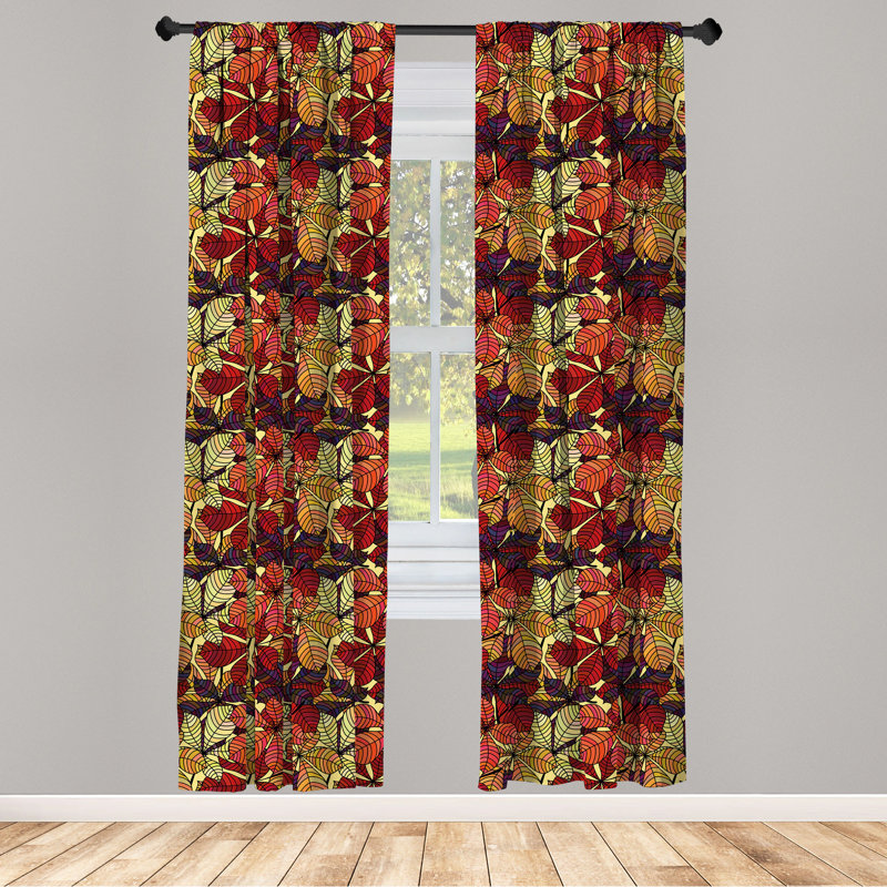 Fall Leaves Floral Semi-Sheer Rod Pocket Curtain Panels, 28" x 84"