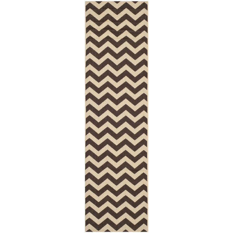 Arneshia Chevron Dark Brown Indoor / Outdoor Area Rug, Runner 2'3" x 14'