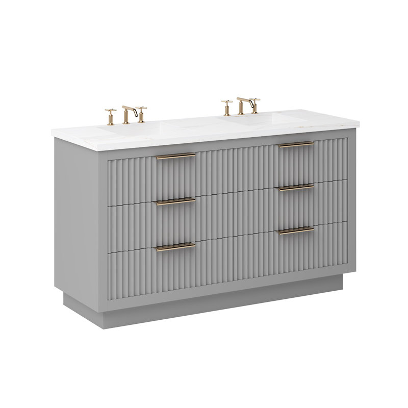 Lecrieú Double Drawer Bath Vanity, Platinum Gray, Rose Gold, 60"
