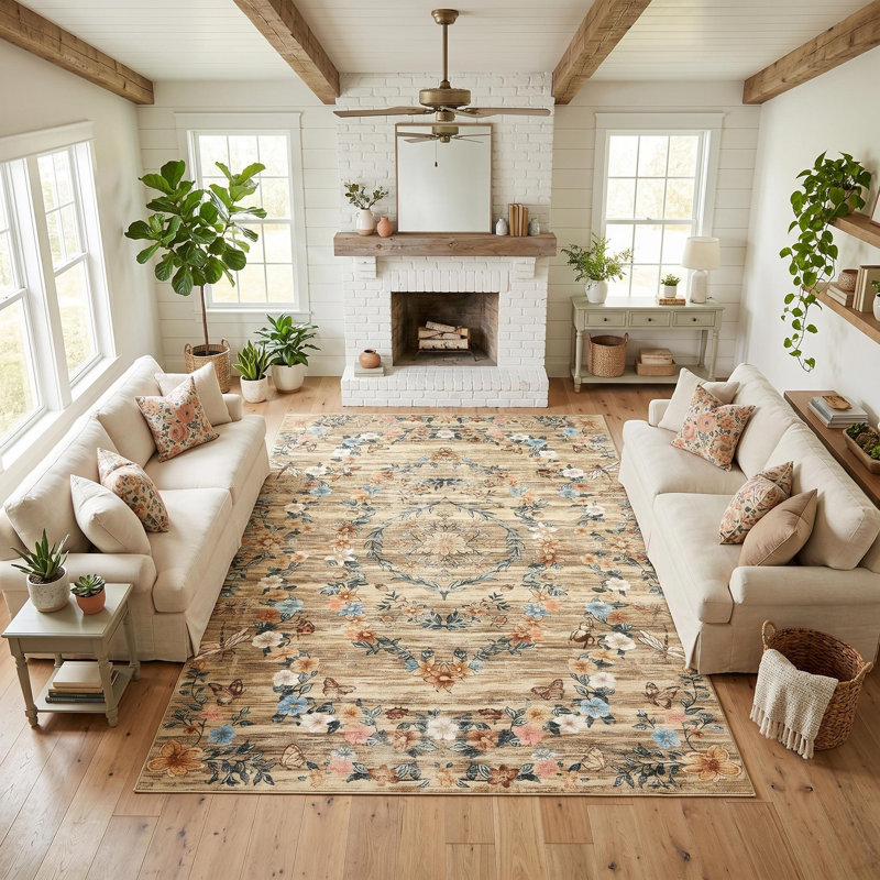 Retro Floral Washable Rugs for ‎‎Bedroom, Living Room and Hallway, Rectangle 10' x 13', Brown