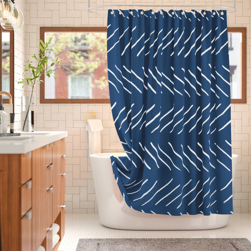 Rideau de douche simple Aleysia, Bleu marine/blanc