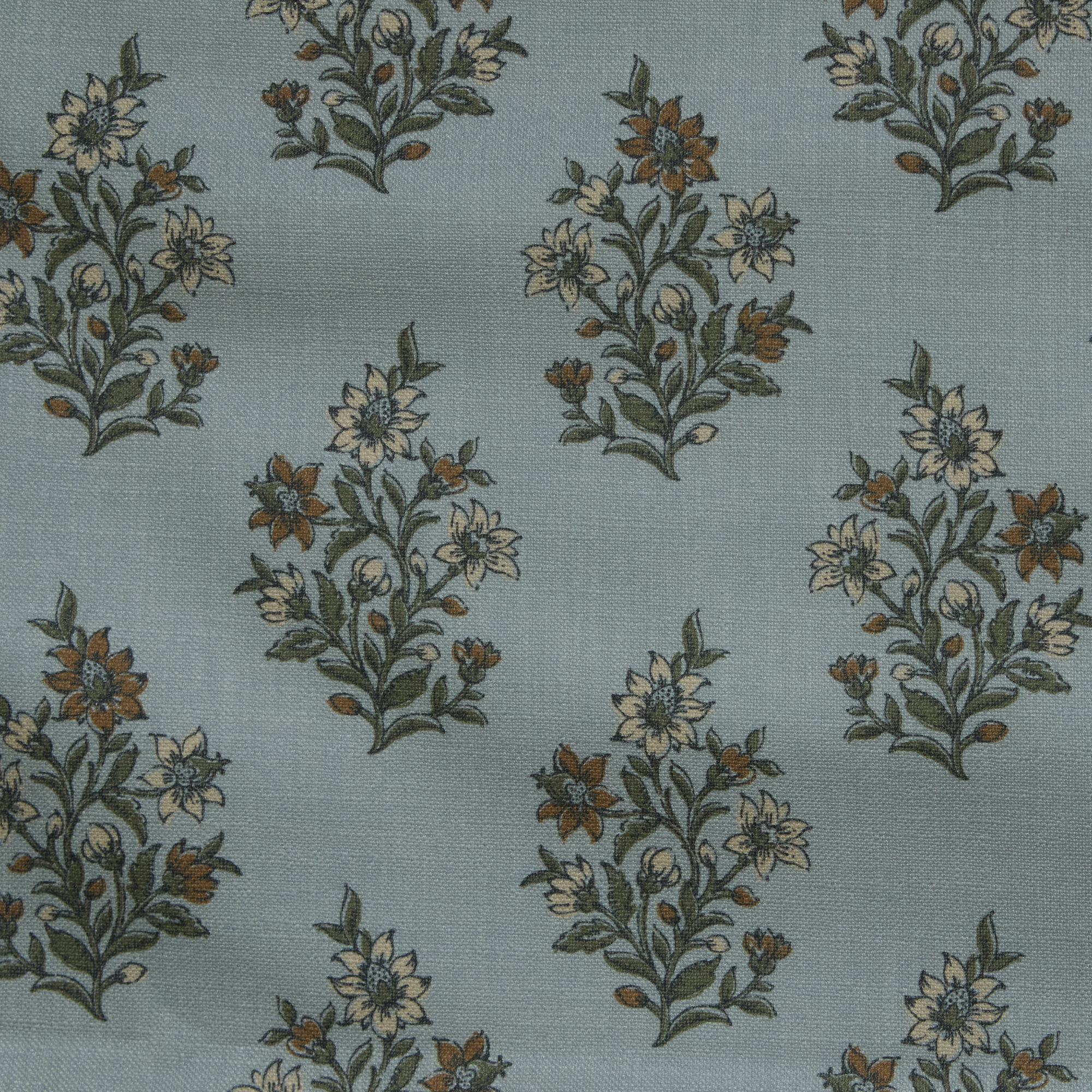 Inverted Pleat Single Lining Floral Block Print, Ivory, 33" W x 84" L