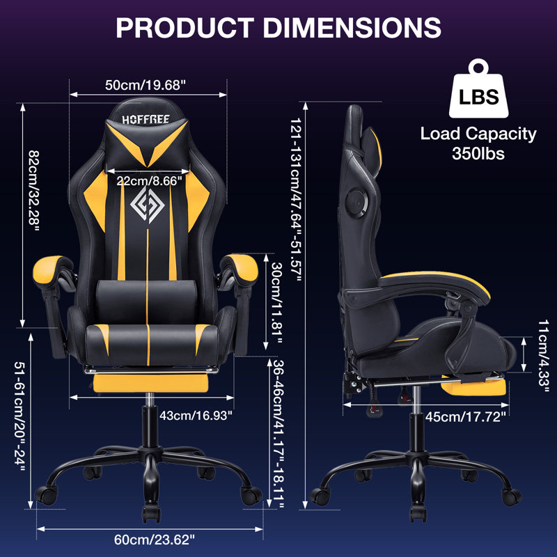 Fauteuil de jeu inclinable et ergonomique en cuir avec haut-parleurs intégrés et lumières DEL Hoffree, Jaune / noir