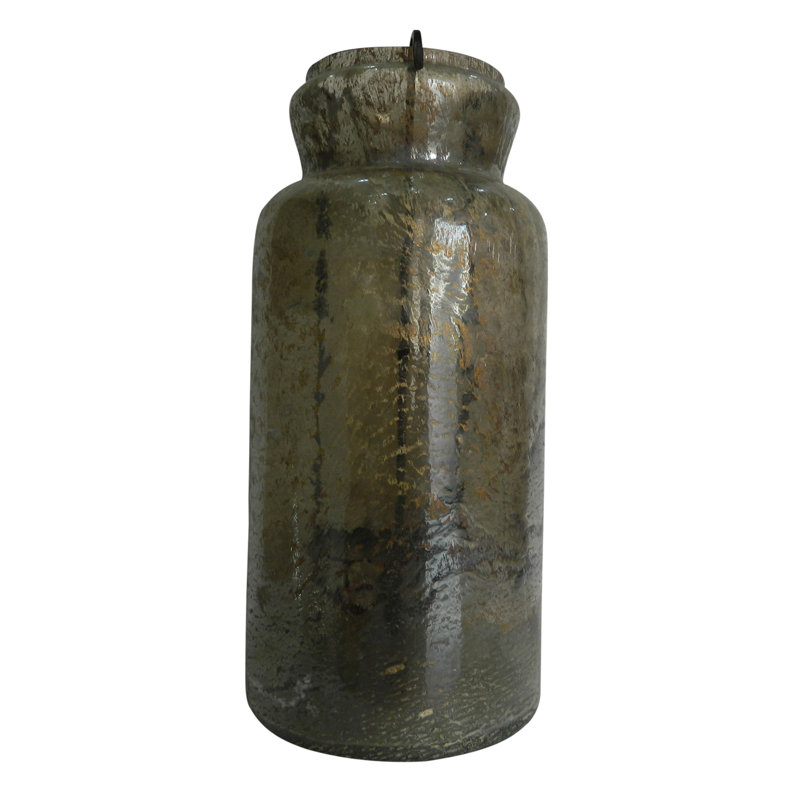Lanterne en verre, H 19 po x l 9 po x P 9 po, Vert antique