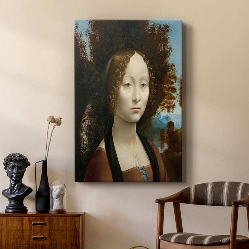 Portrait de Ginevra de «Benci», toile tendue par Leonardo Da Vinci, 24 po x 36 po